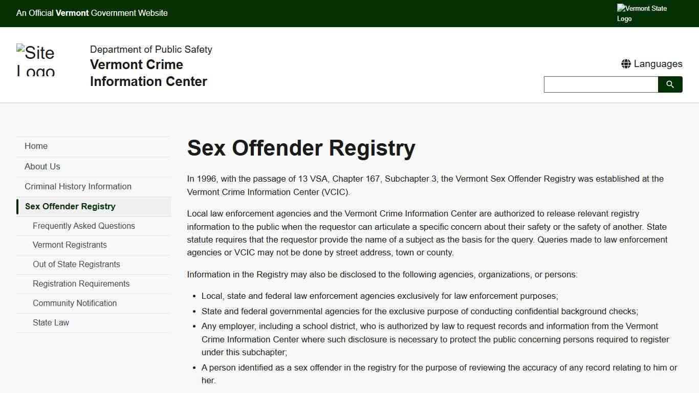 Sex Offender Registry Vermont Crime Information Center