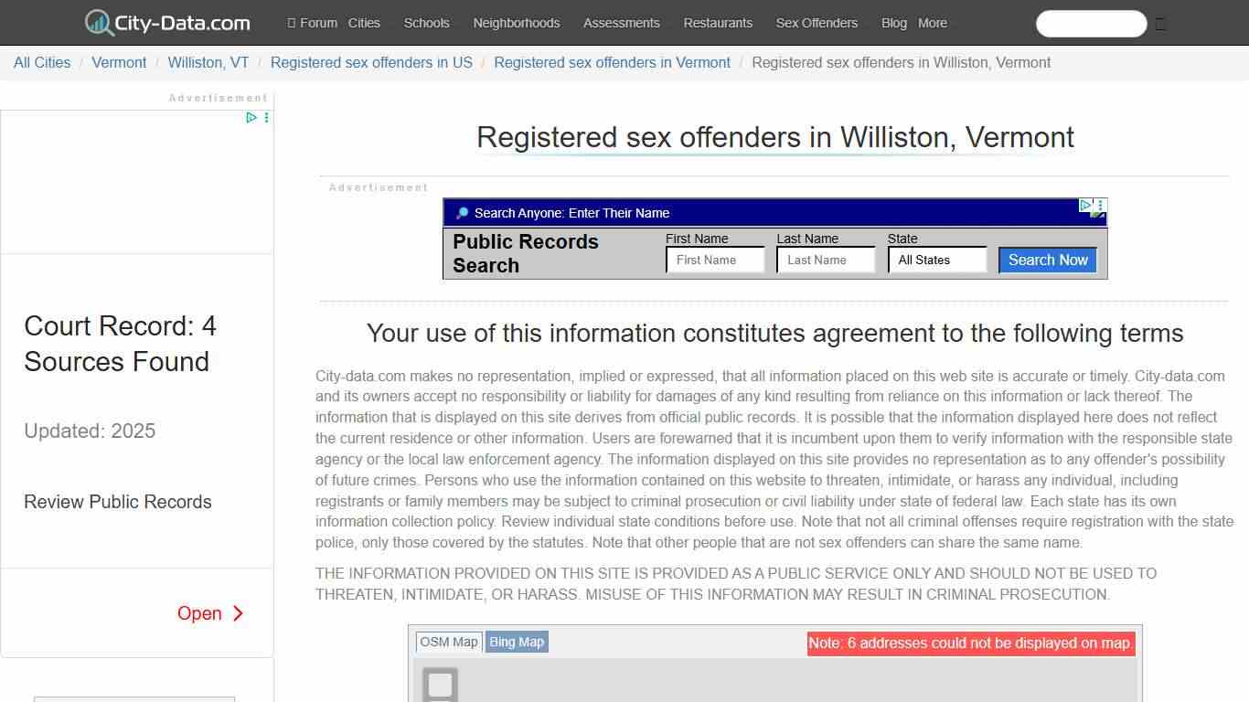 Registered sex offenders in Williston, Vermont - crimes listed, registry-based, living in this city
