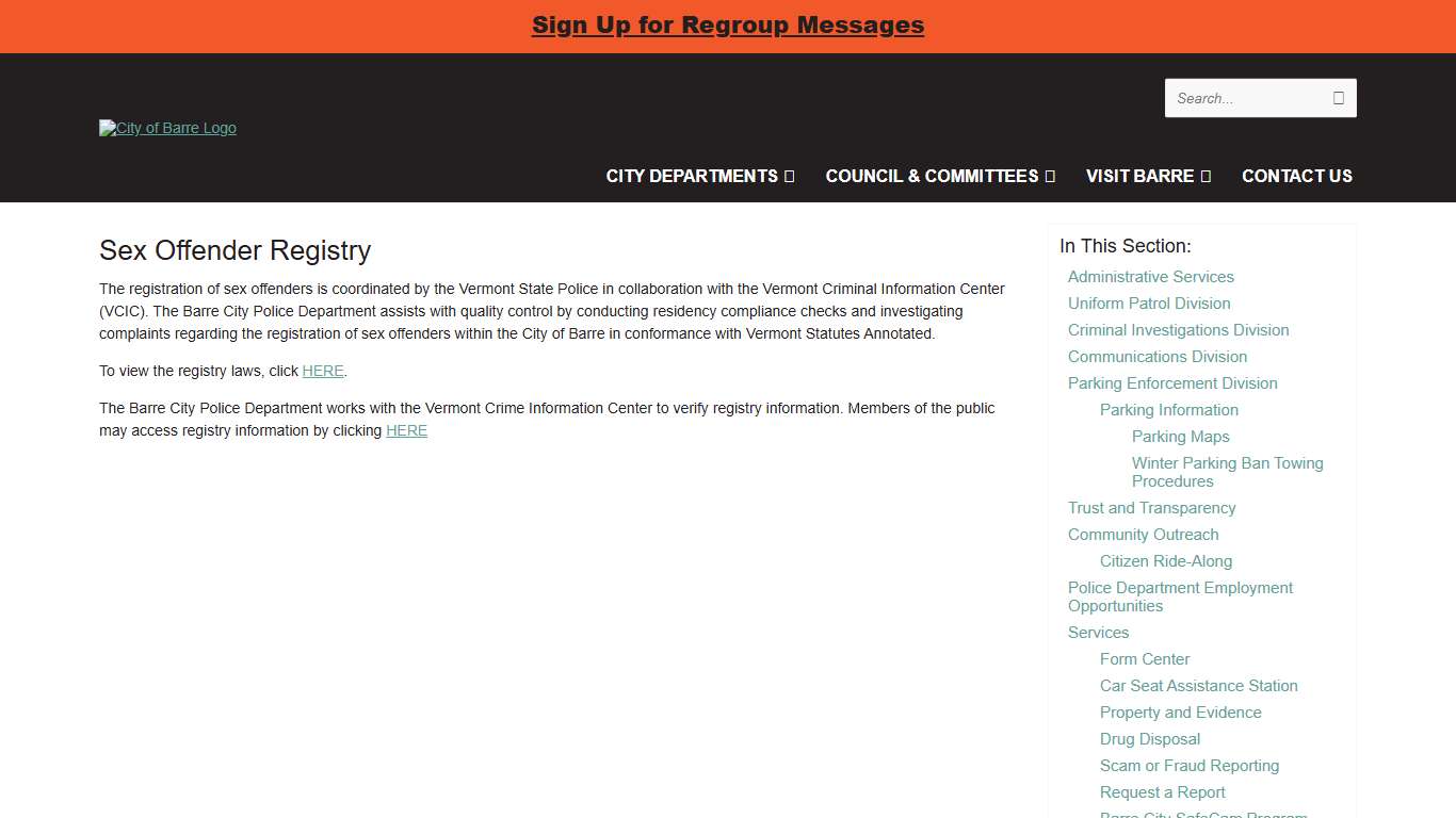 Sex Offender Registry - City of Barre